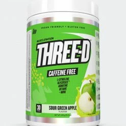 Muscle Nation 30% EOFY SALE THREE D Pre Workout Pump Caffeine Free - Sour Green Apple - 30 Serves