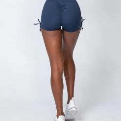 Muscle Nation Signature Scrunch Tie Up Shorts - Navy Blue