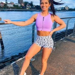 Muscle Nation Scrunch Bum Signature Scrunch Tie Up Shorts - Snow Leopard