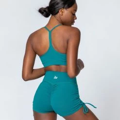 Muscle Nation Signature Scrunch Tie Up Shorts - Teal Scrunch Bum