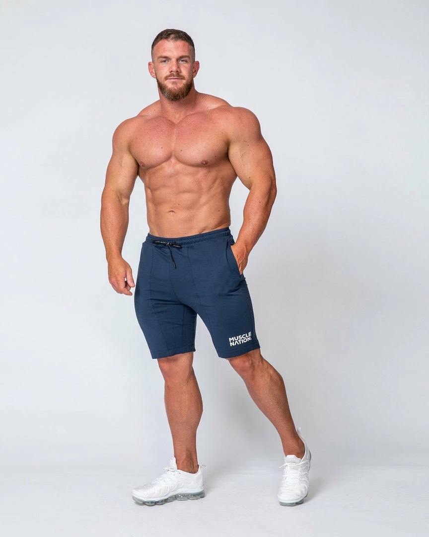 Flash Sale ⌛ Muscle Nation Mens Ultimate Tapered Fit Shorts - Navy 😀 3 Muscle Nation Mens Ultimate Tapered Fit Shorts - Navy