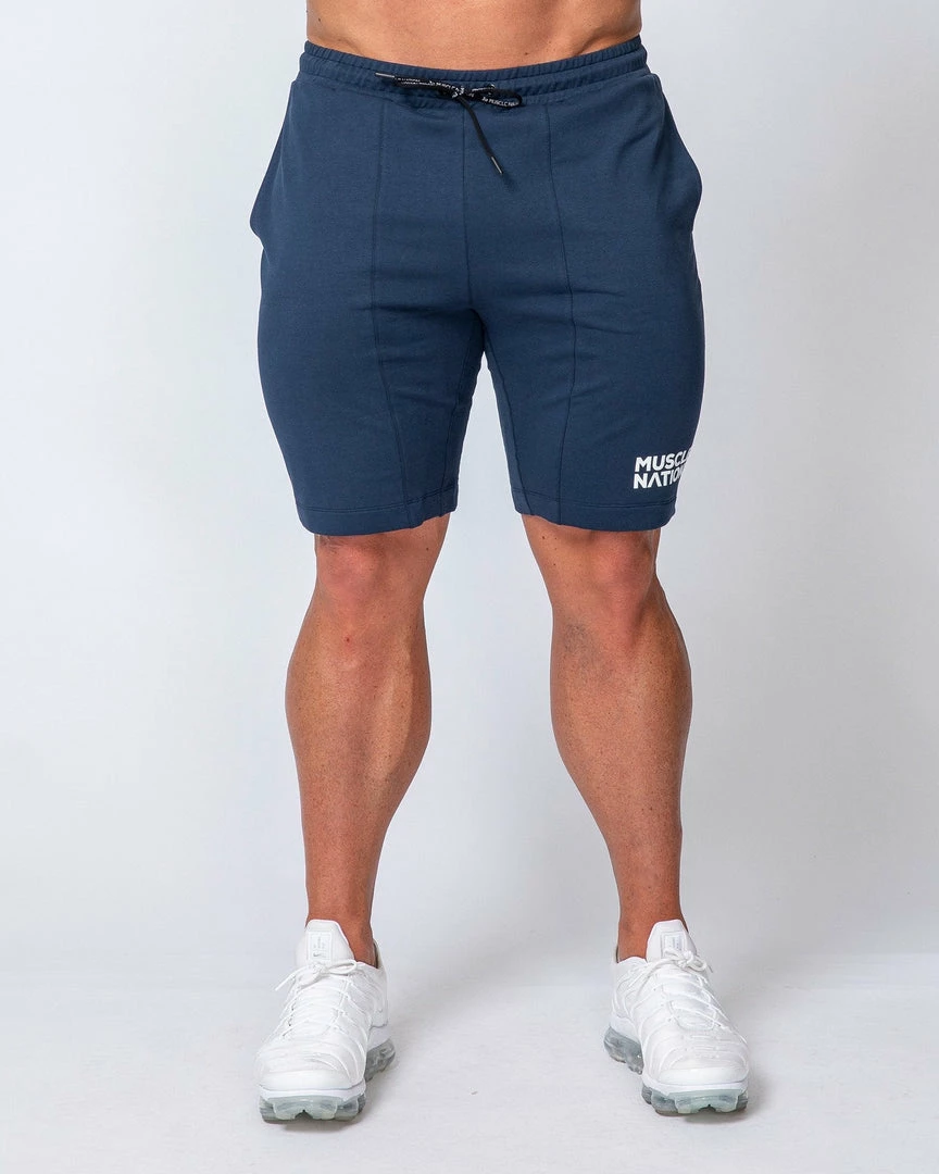Flash Sale ⌛ Muscle Nation Mens Ultimate Tapered Fit Shorts - Navy 😀 4 Muscle Nation Mens Ultimate Tapered Fit Shorts - Navy