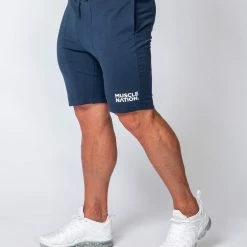 Flash Sale ⌛ Muscle Nation Mens Ultimate Tapered Fit Shorts - Navy 😀 11 Muscle Nation Mens Ultimate Tapered Fit Shorts - Navy