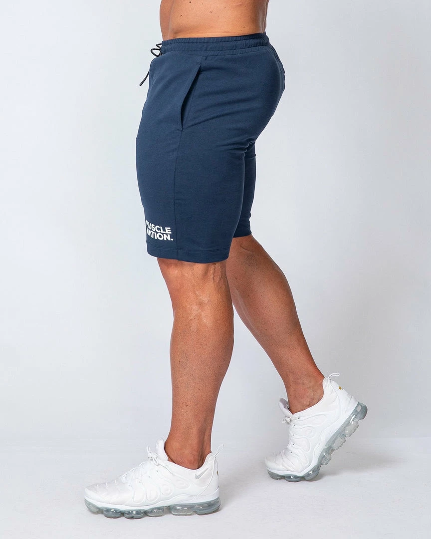 Flash Sale ⌛ Muscle Nation Mens Ultimate Tapered Fit Shorts - Navy 😀 9 Muscle Nation Mens Ultimate Tapered Fit Shorts - Navy