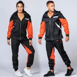 Muscle Nation Unisex Retro Jacket - Black / Blood Orange Womens