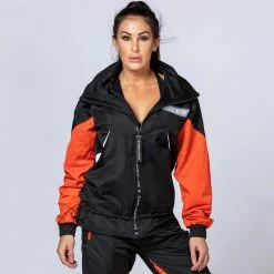 Muscle Nation Unisex Retro Jacket - Black / Blood Orange Womens