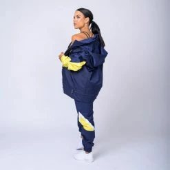 Muscle Nation Womens Unisex Retro Jacket - Navy/ Yellow