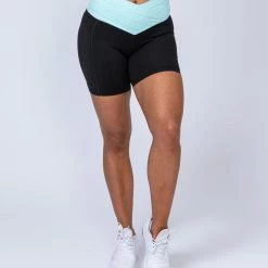 Muscle Nation Womens V Wrap High Waist Bike Shorts - Sky Blue