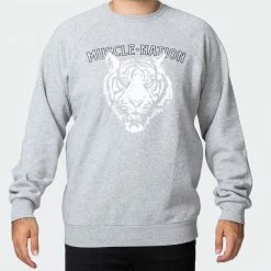 Muscle Nation Mens Courtside Vintage Pullover - Washed Light Grey