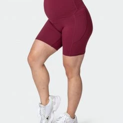 Muscle Nation Womens Maternity Superior Squat Pocket Bike Shorts - Wine