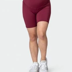 Muscle Nation Womens Maternity Superior Squat Pocket Bike Shorts - Wine