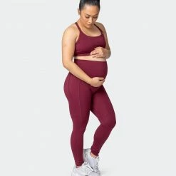 Muscle Nation Womens Maternity Superior Squat Pocket Leggings - Wine