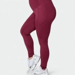 Muscle Nation Womens Maternity Superior Squat Pocket Leggings - Wine