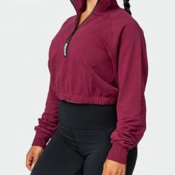 Muscle Nation Womens Post Game Quarter Zip Jumper - Wine