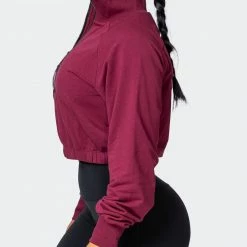 Muscle Nation Womens Post Game Quarter Zip Jumper - Wine