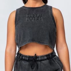 Muscle Nation Cropped Rest Day Tank - Washed Black Womens
