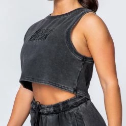 Muscle Nation Cropped Rest Day Tank - Washed Black Womens