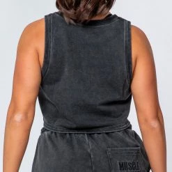 Muscle Nation Cropped Rest Day Tank - Washed Black Womens
