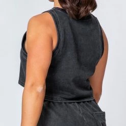 Muscle Nation Cropped Rest Day Tank - Washed Black Womens