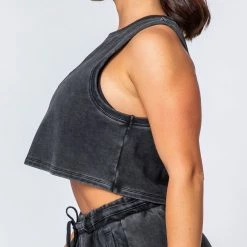 Muscle Nation Cropped Rest Day Tank - Washed Black Womens