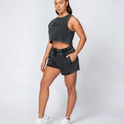 Muscle Nation Cropped Rest Day Tank - Washed Black Womens