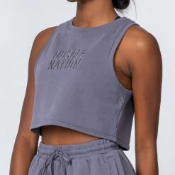 Muscle Nation Womens Cropped Rest Day Tank - Washed Sleet Grey