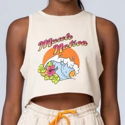 Muscle Nation Womens Cropped Surf Tank - Sand