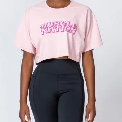 Muscle Nation Womens Cropped Vintage Tee - Washed Peony Retro