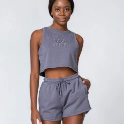 Muscle Nation High Waisted Rest Day Shorts - Washed Sleet Grey Womens