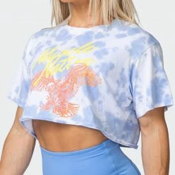 Top 10 ๐ Muscle Nation Featured ๐ฉ Womens Neon Eagle Tie Dye Cropped Tee - White / Cashmere Blue Tie Dye โญ 19 Muscle Nation Featured Womens Neon Eagle Tie Dye Cropped Tee - White / Cashmere Blue Tie Dye