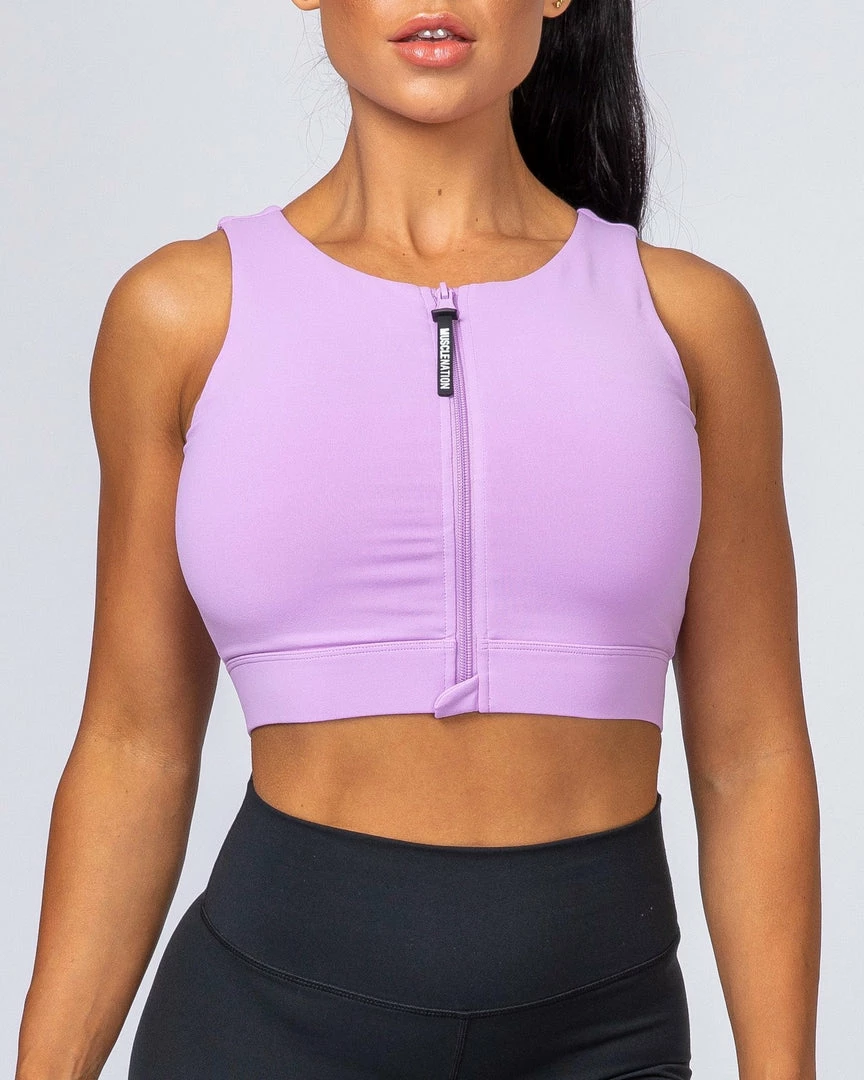 Budget 💯 Muscle Nation 👩 Womens Zip Up Bra - Lilac 🔔 3 Muscle Nation Womens Zip Up Bra - Lilac