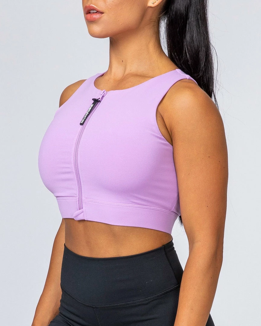 Budget 💯 Muscle Nation 👩 Womens Zip Up Bra - Lilac 🔔 8 Muscle Nation Womens Zip Up Bra - Lilac