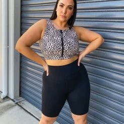 Muscle Nation Zip Up Bra - Yellow Leopard Womens